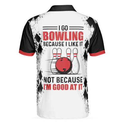 I Go Bowling Because I Like It Men Polo Shirt, Black Argyle Pattern Shirt Design, Best Polo Style Bowling Shirt