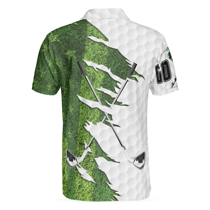 Green American Flag Men Polo Shirt, Golf Ripped Clubs & Course American Golfer Polo Shirt, Patriotic Golf Shirt For Men
