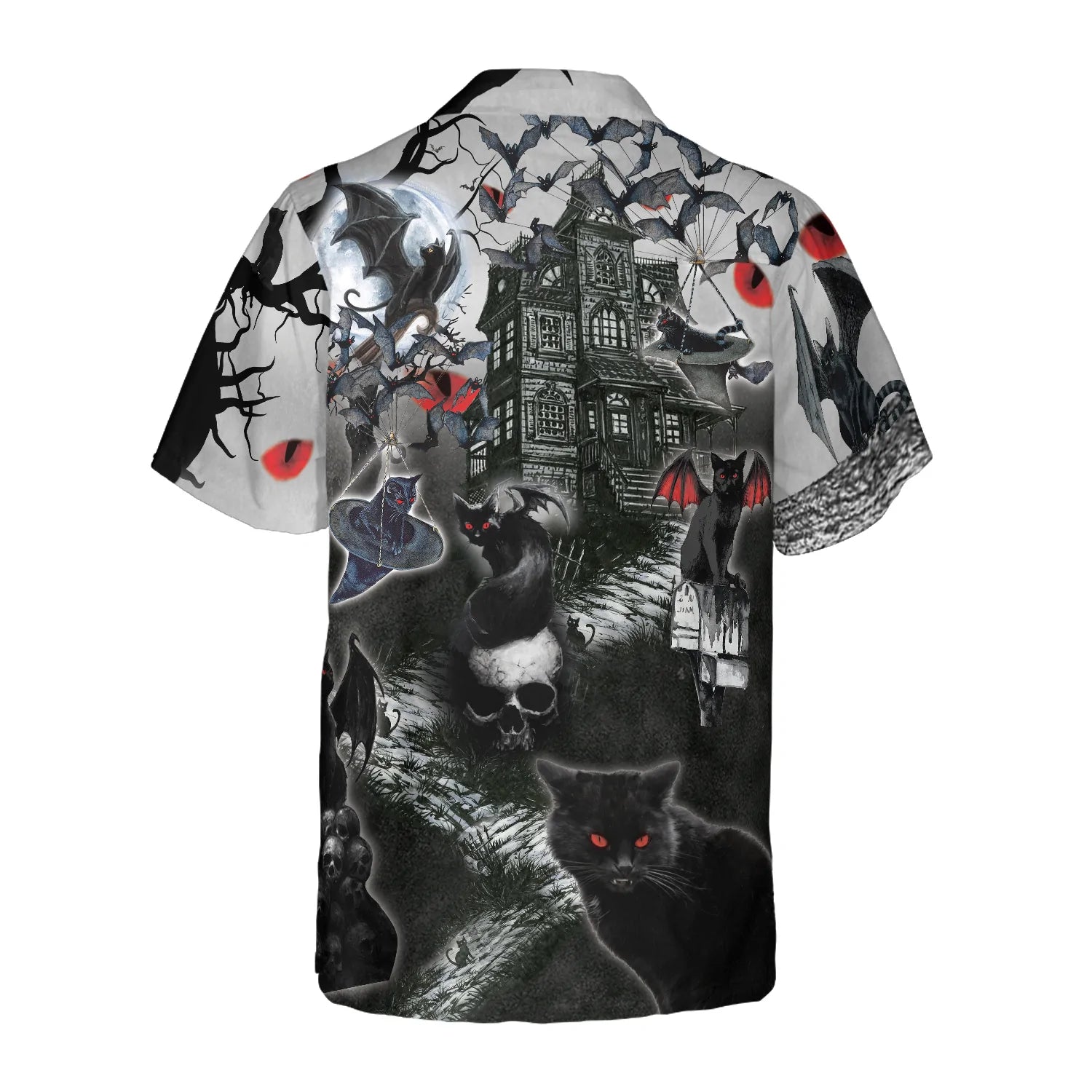 Black Cats Are Flying Halloween Hawaiian Shirt, Halloween Hawaiian Shirt For Men And Women