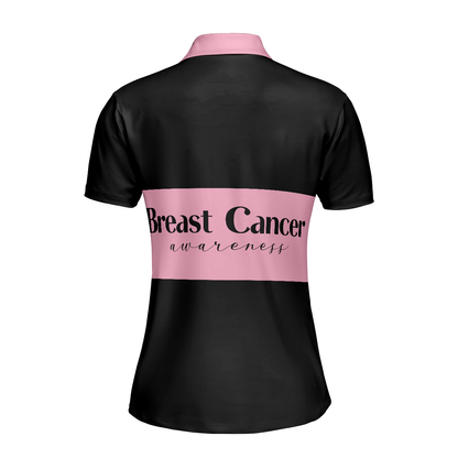 Breast Cancer Awareness Ribbon Short Sleeve Women Polo Shirt, Thoughtful Breast Cancer Survivor Shirt, Pink And Black Shirt For Ladies, Best Gift For Women