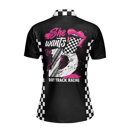 She Wants The D Dirt Track Racing Short Sleeve Women Polo Shirt, Adult Humor Dirt Track Racing Shirt For Ladies - Best Gift For Women, Female
