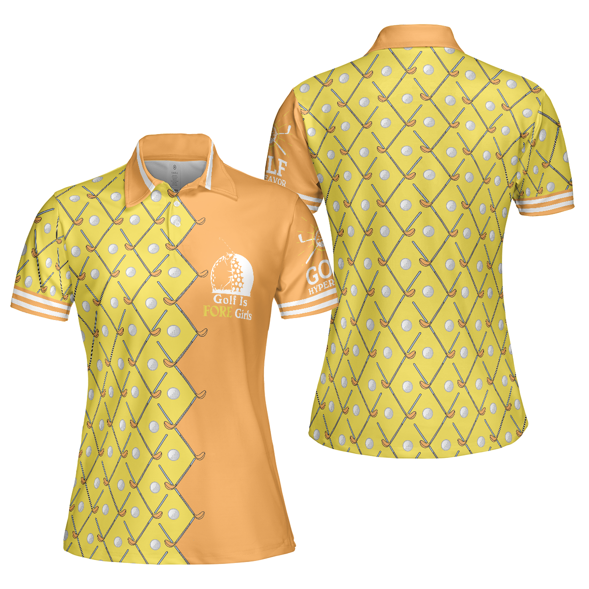 Golf Is Fore Girls Short Sleeve Women Polo Shirt, Yellow Argyle Pattern Golf Polo Shirt, Cool Golf Gift For Women