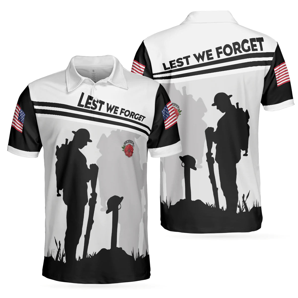 Military Veteran American Flag Golf Men Polo Shirt, Lest We Forget Shirt For Men, Patriot Shirt For Veteran