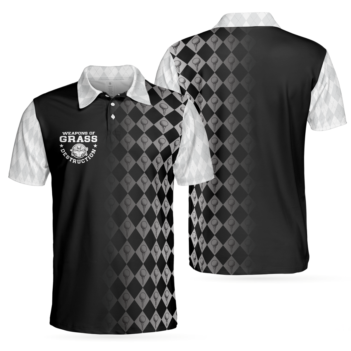 Golf Weapons Of Grass Destruction Short Sleeve Men Polo Shirt, Black And White Golf Shirt For Men, Best Gift For Golfers