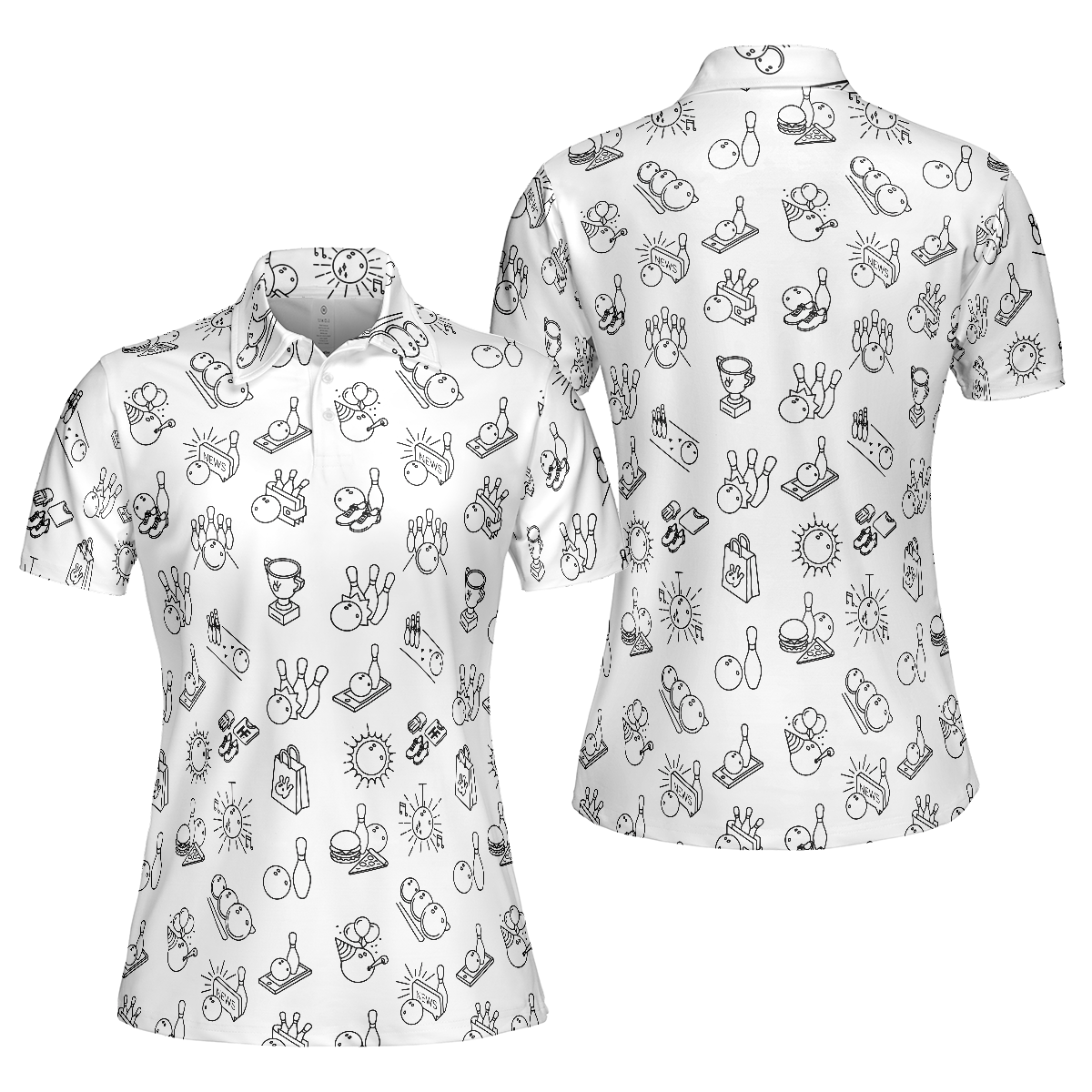 Bowling Women Polo Shirt, Bowling Pattern Short Sleeve Women Polo Shirt, Cool Bowling Polo Shirt For Female Bowlers, Best Bowling GIft Idea
