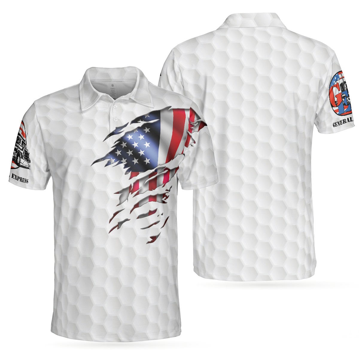 GE Golf American Flag Men Polo Shirt, Golf Ball Pattern Shirt For Men, Gift For Golfers