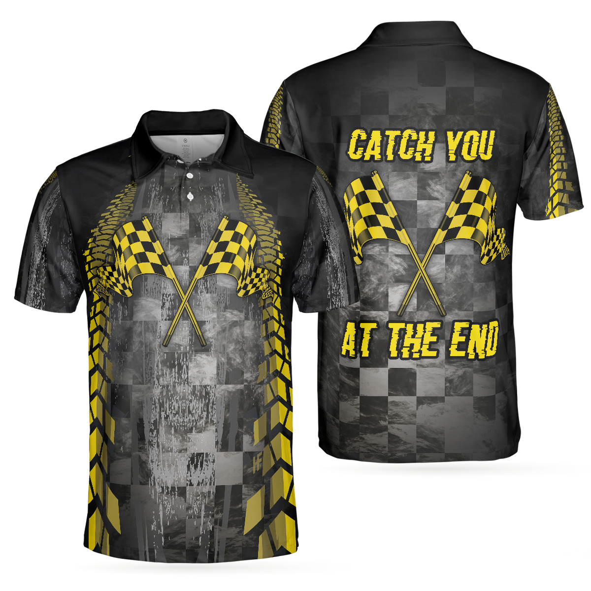 Catch You At The End Racing Short Sleeve Polo Shirt, Checker Pattern Race Polo Shirt, Best Racer Shirt For Men, Polo Shirt Gift For Men, Best Gift For Men Golfers