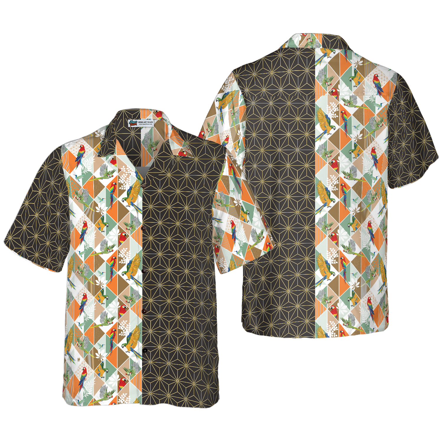 Bold Geometric Parrot Palm Hawaiian Shirt, Best Gift For Husband, Wife, Boyfriend, Girlfriend, Friend, Family