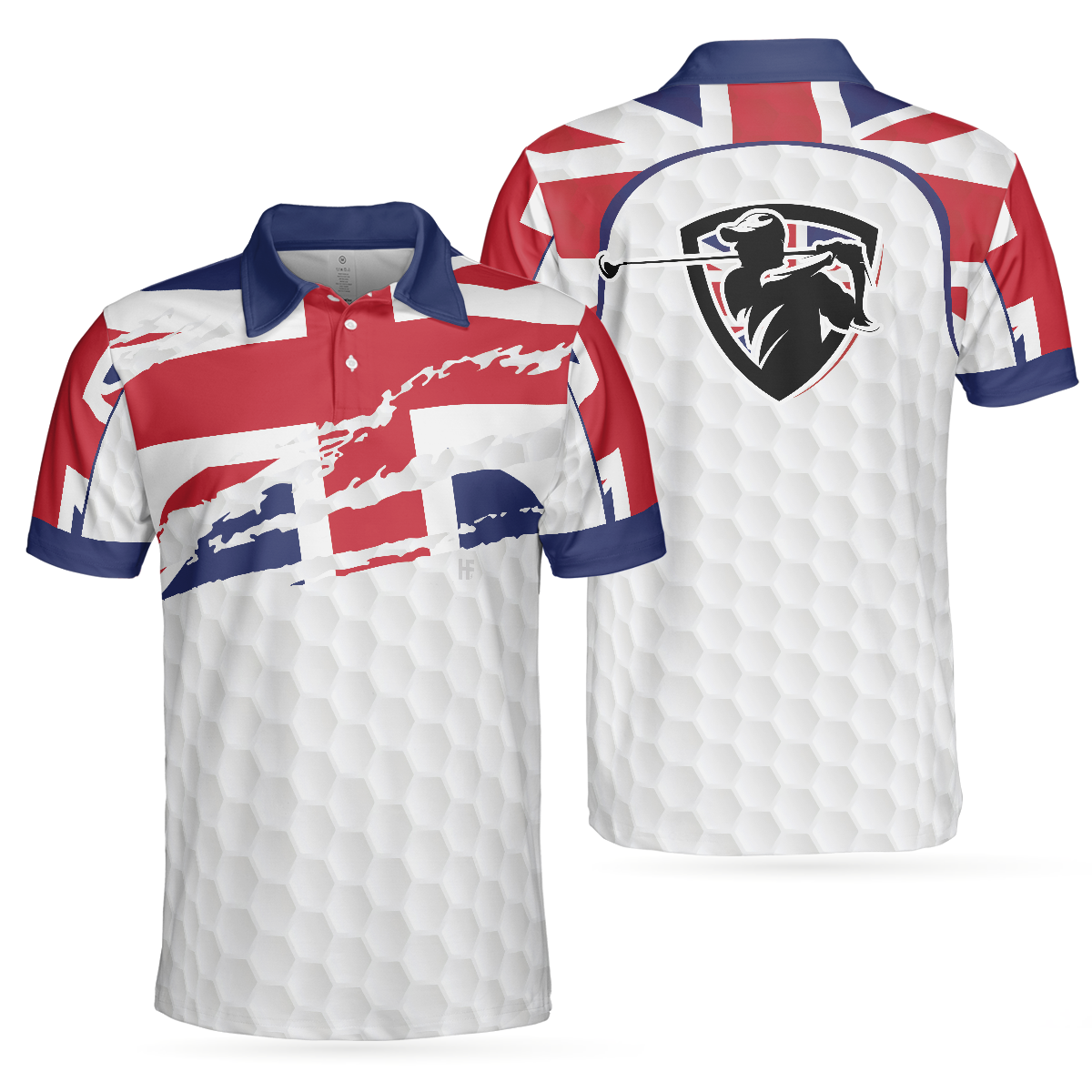 United Kingdom Flag Golf Texture Black Golfer Polo Shirt, Great Britain Jack Polo Shirt, UK Golf Shirt - Perfect Gift For Men