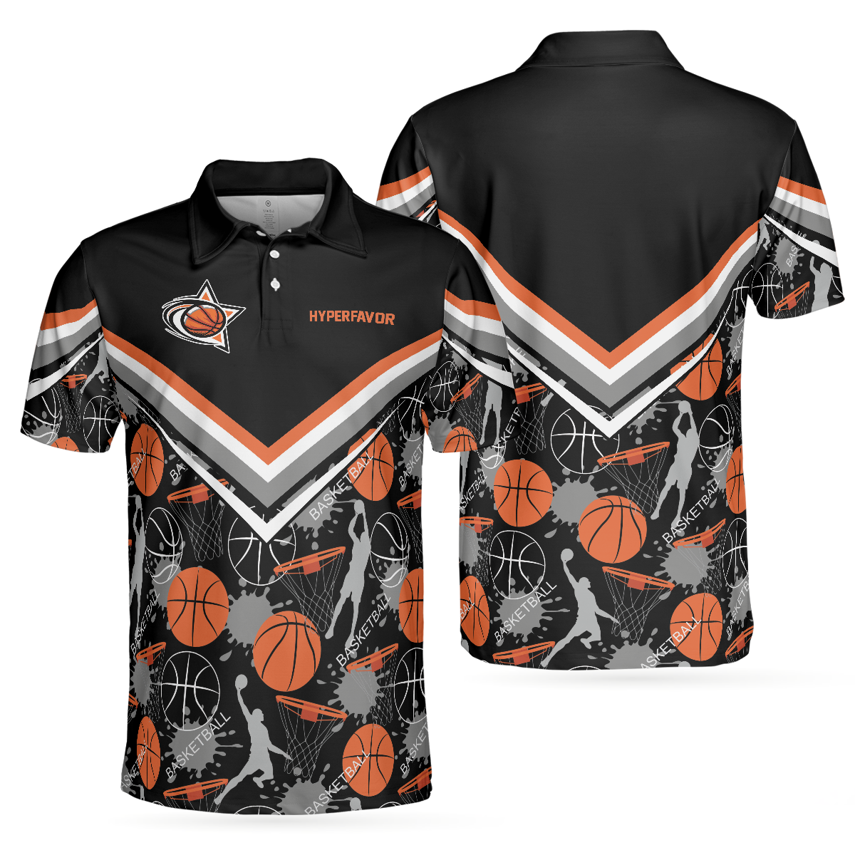 Basketball Pattern Men Polo Shirt, Black Basketball Polo Style Shirt For Basketball Lovers, Basketball Gift