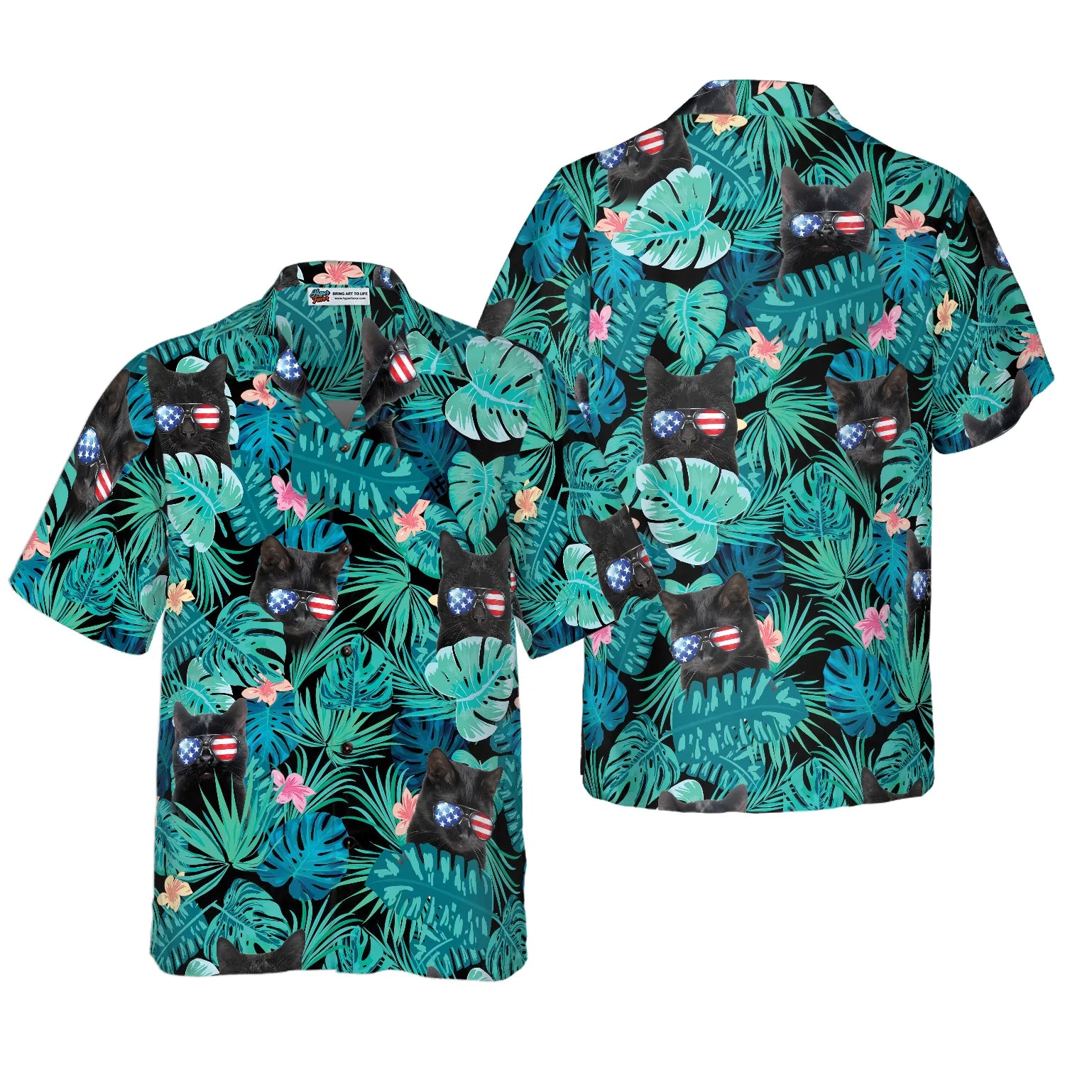 Black Cat Tropical Hawaiian Shirt, Fourth Of July Hawaiian Shirt, Best Gift For Cat Lovers, Husband, Boyfriend, Friends, Family