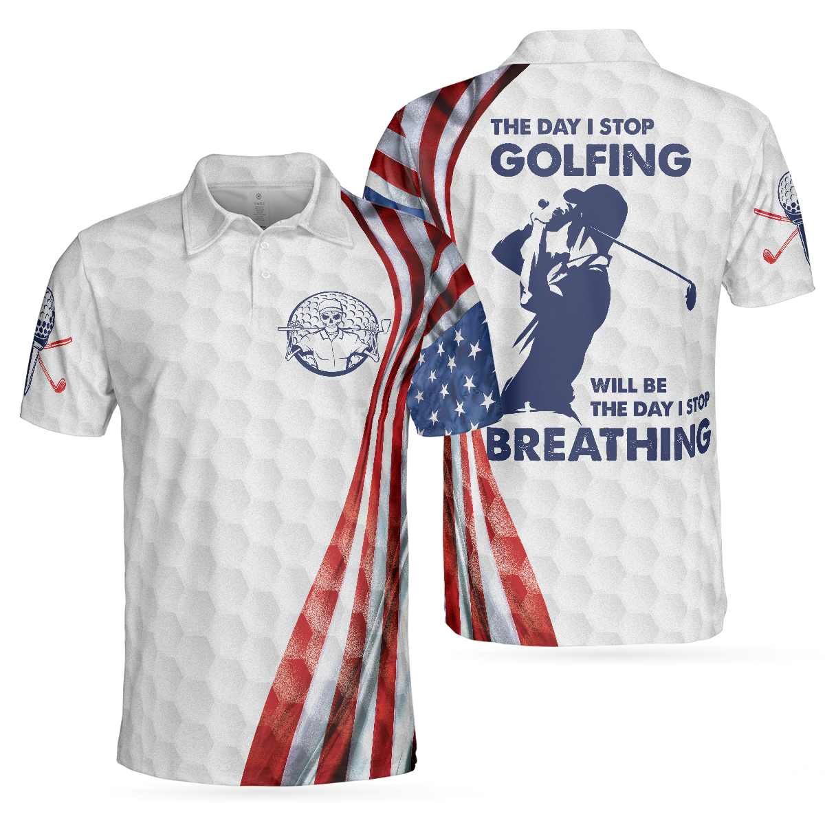 The Day I Stop Golfing Polo Shirt, Golf Pattern Skeleton Golfer American Flag Polo Shirt, Best Golf Shirt - Perfect Gift For Women