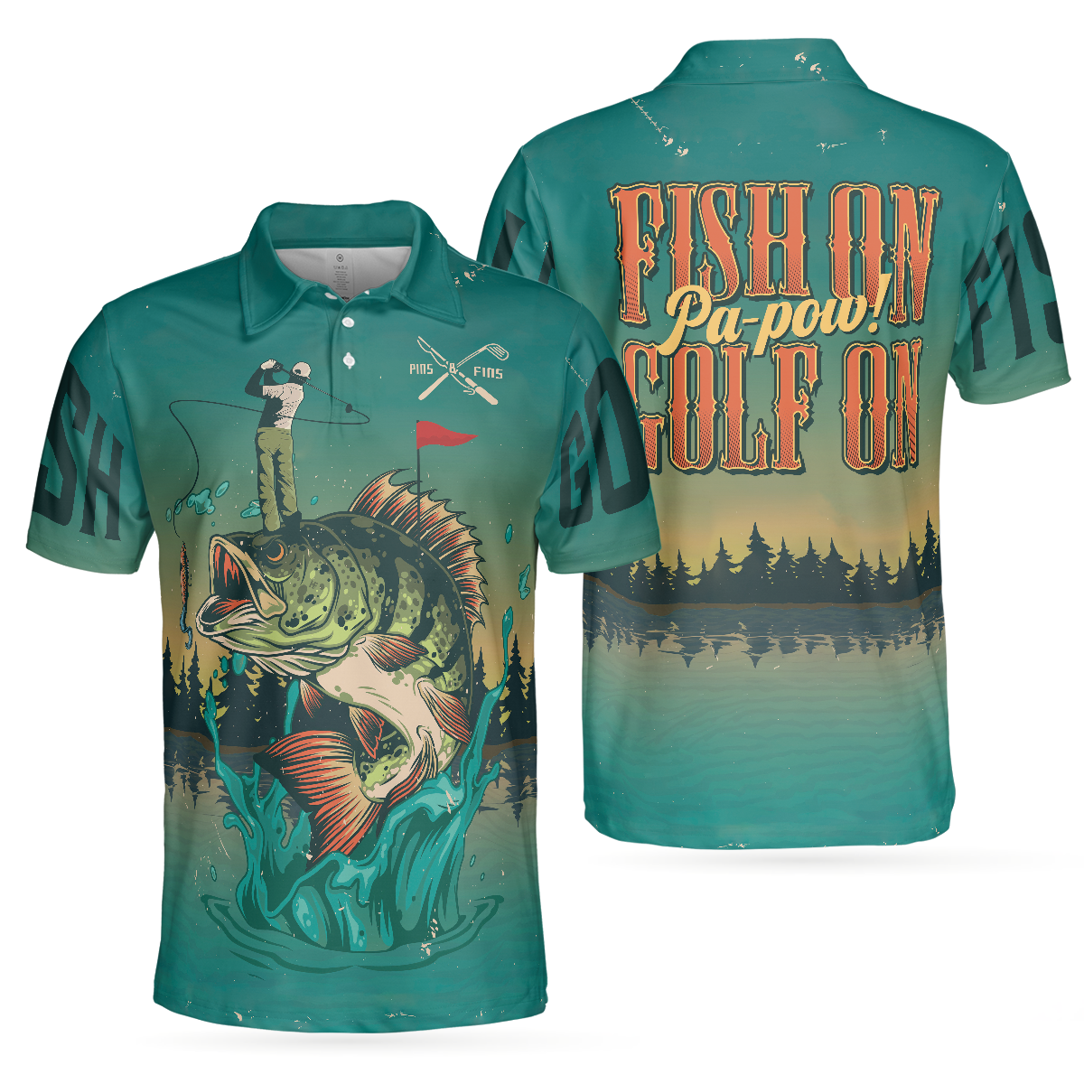 Fly Fishing And Golf Men Polo Shirt, Fish On Golf On Pa-Pow Fishing Shirt, Best Golf Shirt For Men, Gift For Golfers And Fishing Lovers