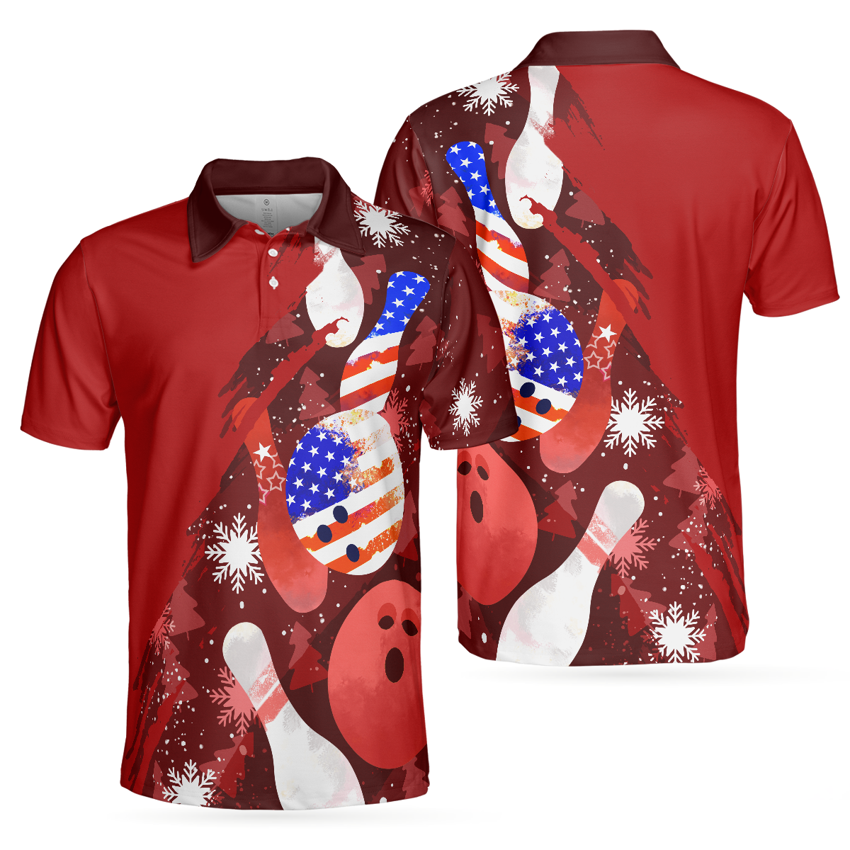 Bowling Men Polo Shirt - American Flag Christmas Bowling Ball and Pins Men Polo Shirt - Perfect Gift For Friend, Family, Bowling Lovers