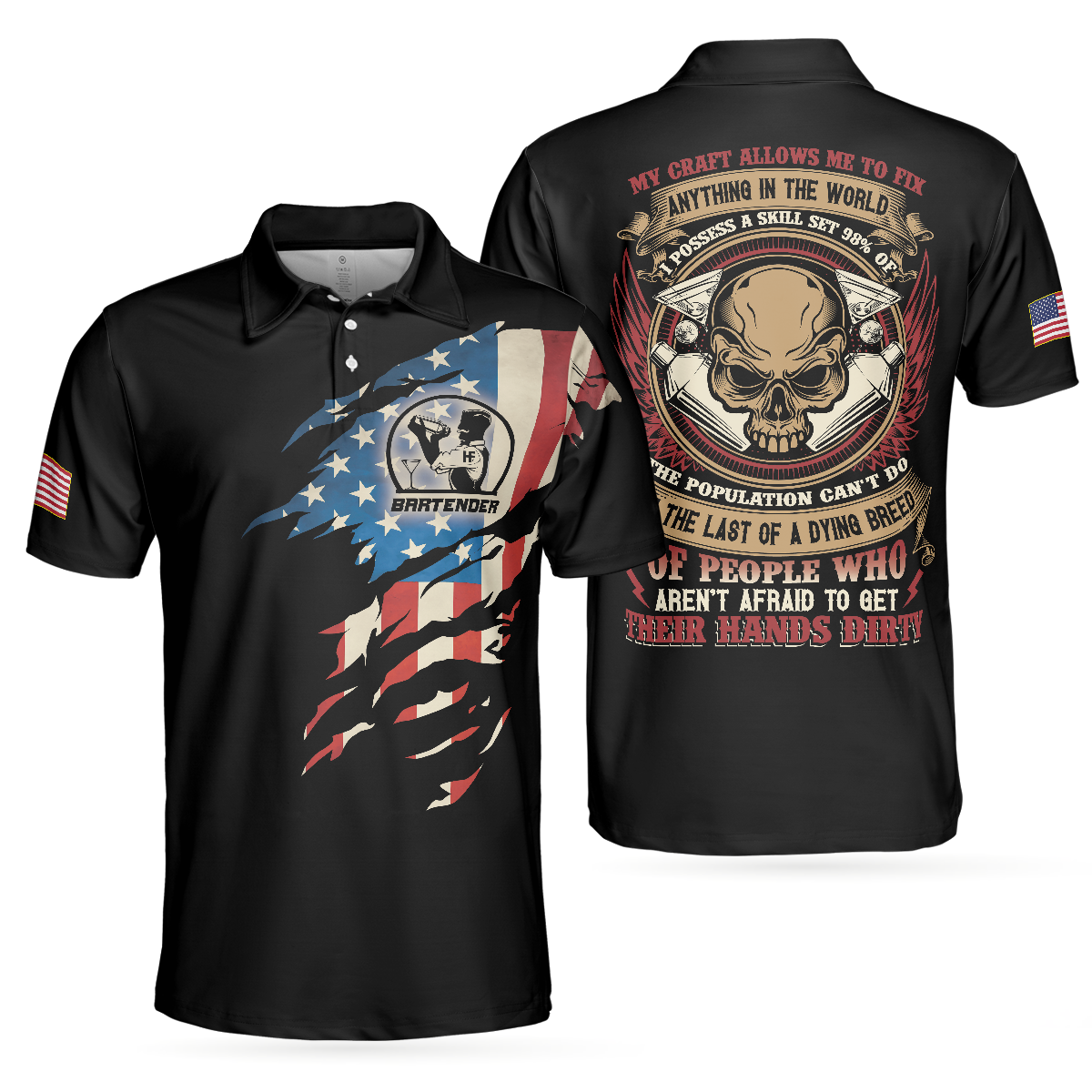 Bartender My Craft Allows Me To Fix Anything Men Polo Shirt, Ripped American Flag Polo Shirt, Best Bartender Shirt For Men