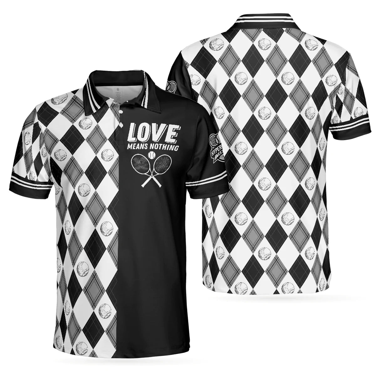 Men Polo Shirt - Love Means Nothing Tennis Polo Shirt - Gift For Tennis player - Tennis Ball Argyle Pattern Polo Shirt