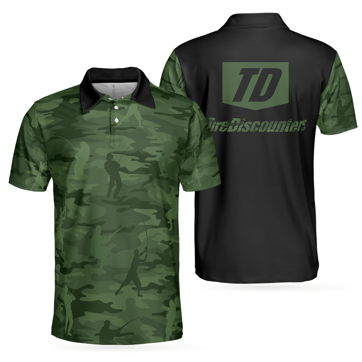 Green Camouflage Fisherman Silhouette All Over Print Men Polo Shirt, Unique Golf Shirt For Men, Cool Gift For Fishing Lovers