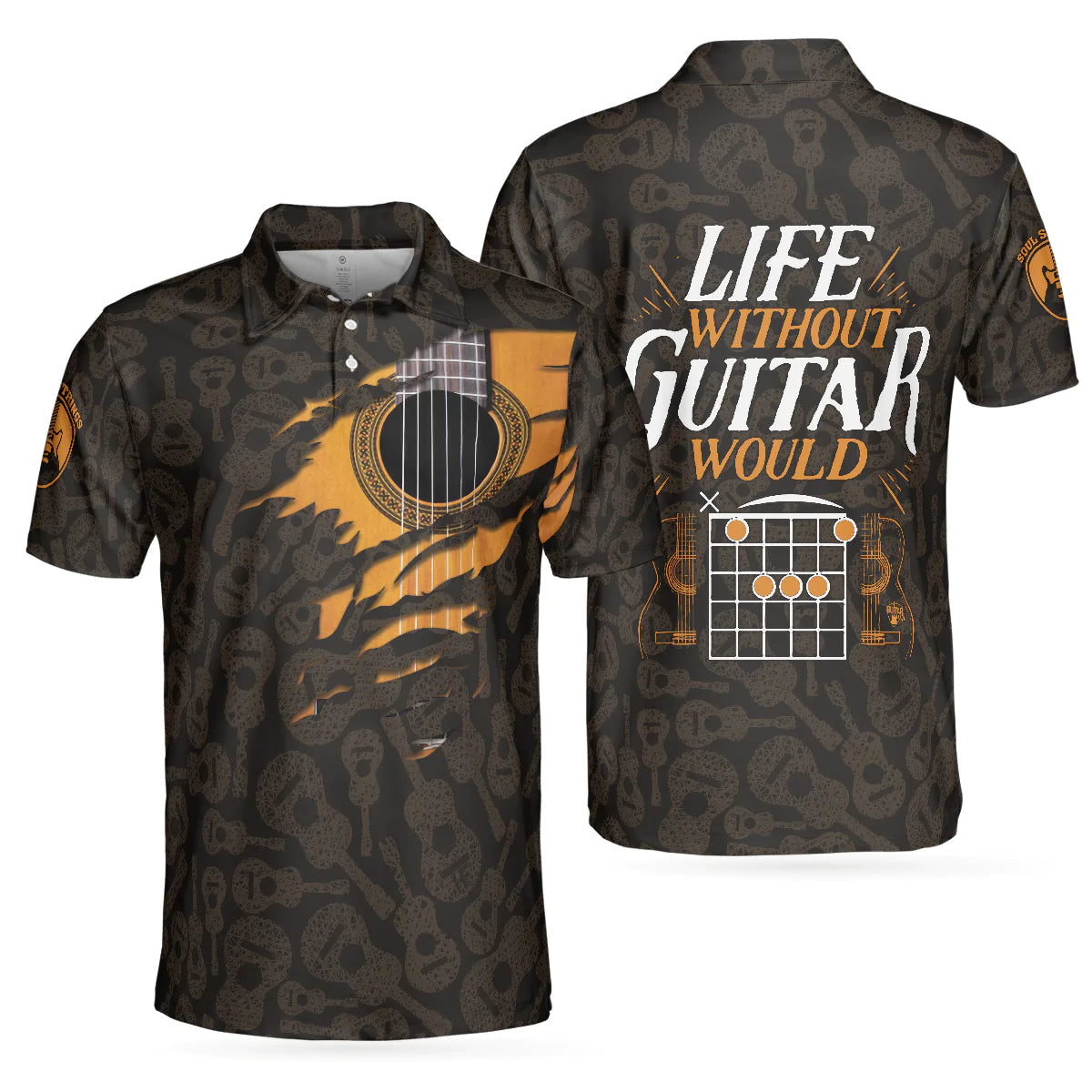 Life Without Guitar Would Be Flat Short Sleeve Polo Shirt, Guitar Pattern Polo Shirt, Best Guitar Shirt For Men