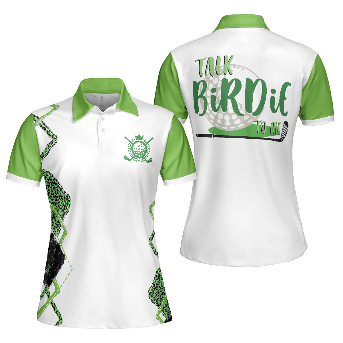 Talk Birdie To Me Golf Short Sleeve Women Polo Shirt, White And Green Pattern Golfing Polo Shirt - Perfect Gift For Women, Ladies