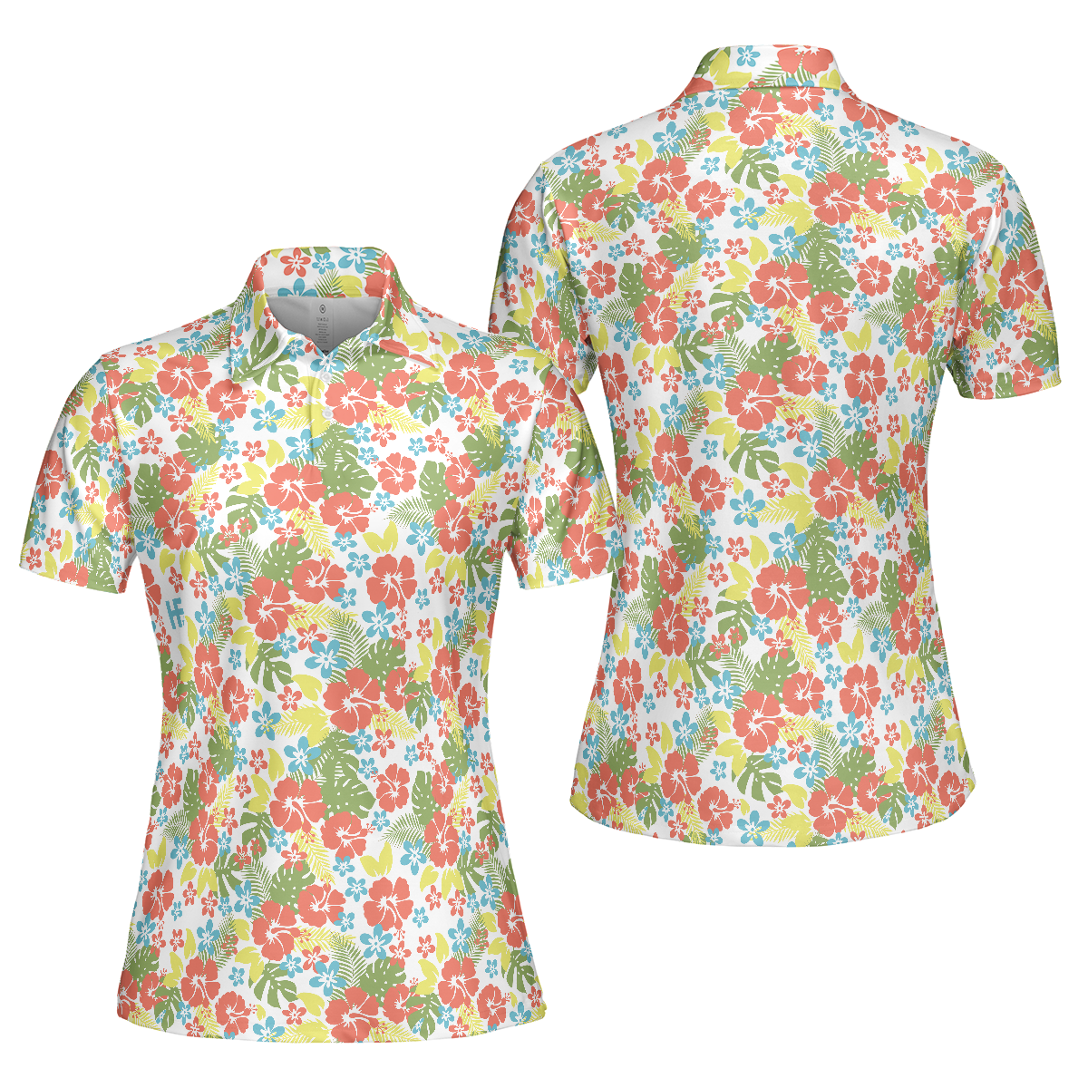 Tropical Flowers Pattern Short Sleeve Women Polo Shirt - Perfect Gift For Women