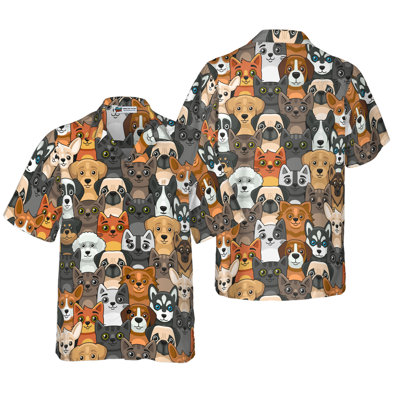 Cats And Dogs Seamless Pattern Hawaiian Shirt, Best Gift For Husband, Wife, Boyfriend, Girlfriend, Friend, Family