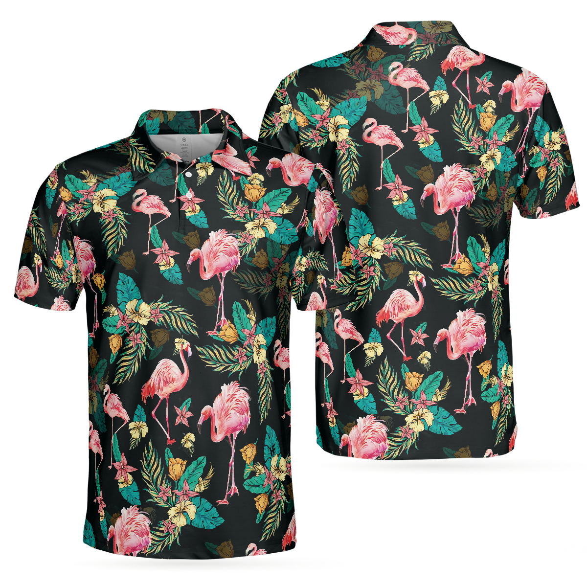 Flamingo Tropical Pattern Polo Shirt, Flamingo Print Shirt For Adults, Pink Flamingo Short Sleeve Shirt, Gift For Flamingo Lovers