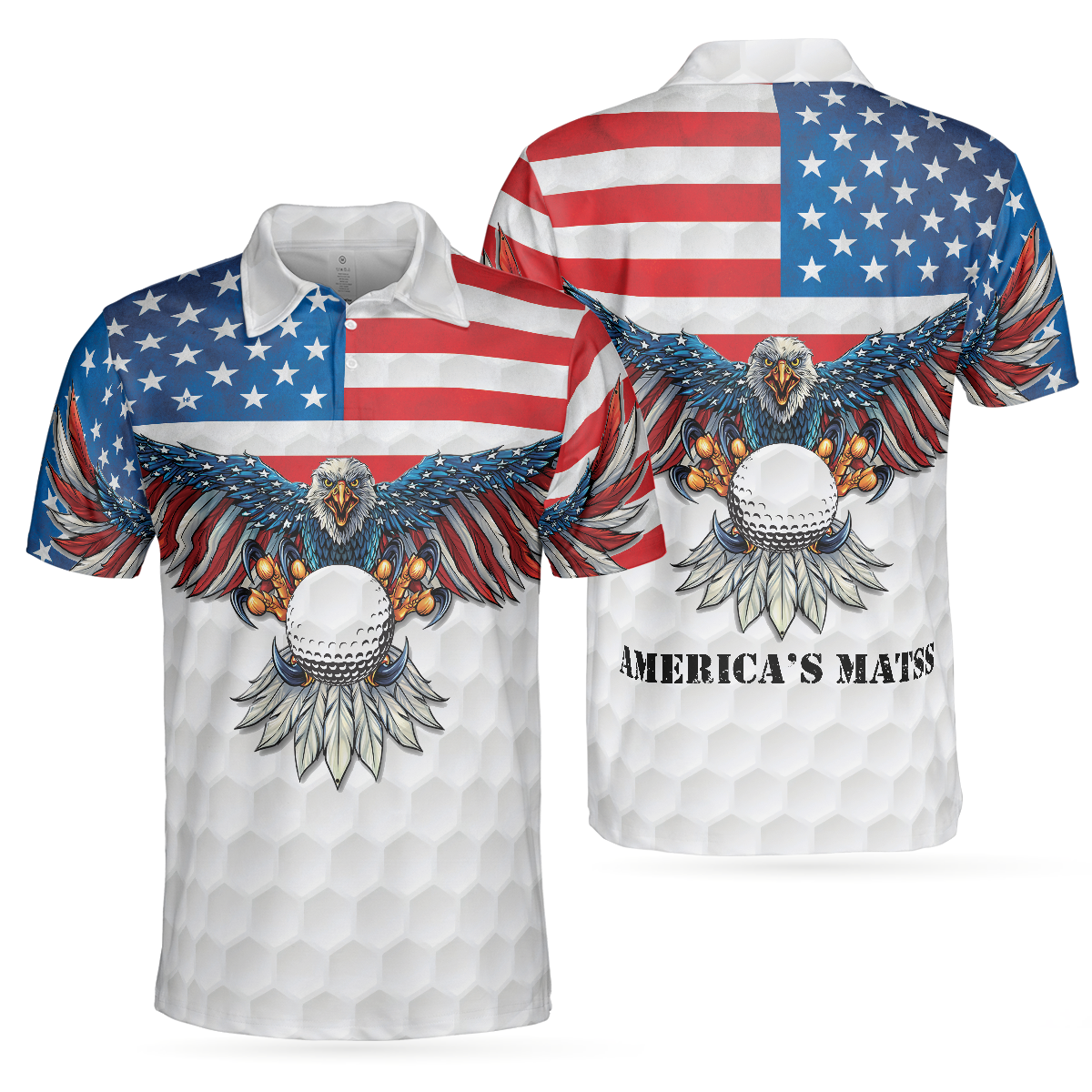 Golf American Flag Eagle Men Polo Shirt, White Golf Texture American Flag Polo Shirt, Patriotic Golf Shirt For Men, Best Gift For Golfers