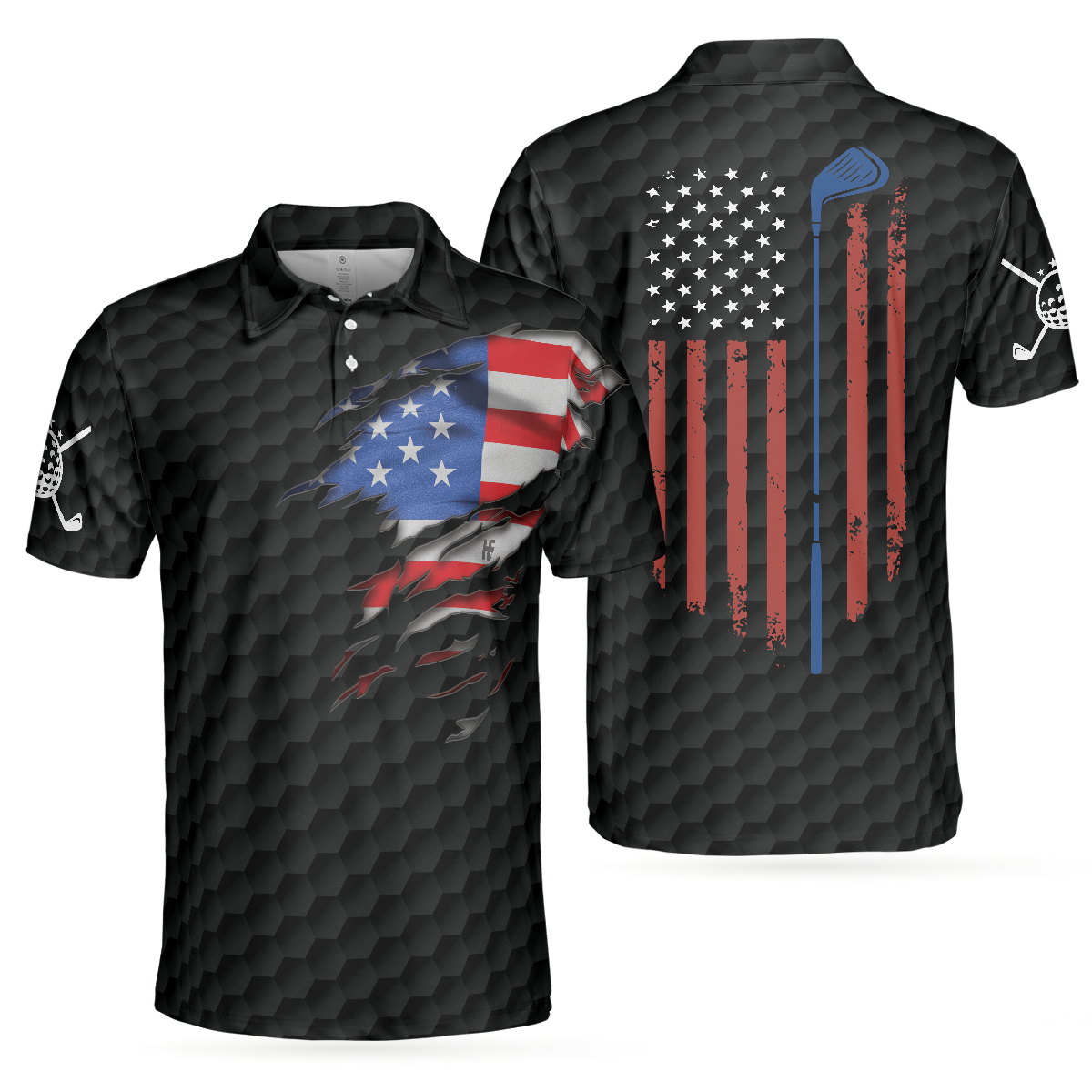 American Flag Teared Golf Pattern Golf Men Polo Shirt, Best Golfing Shirt Design For Patriotic Golfers