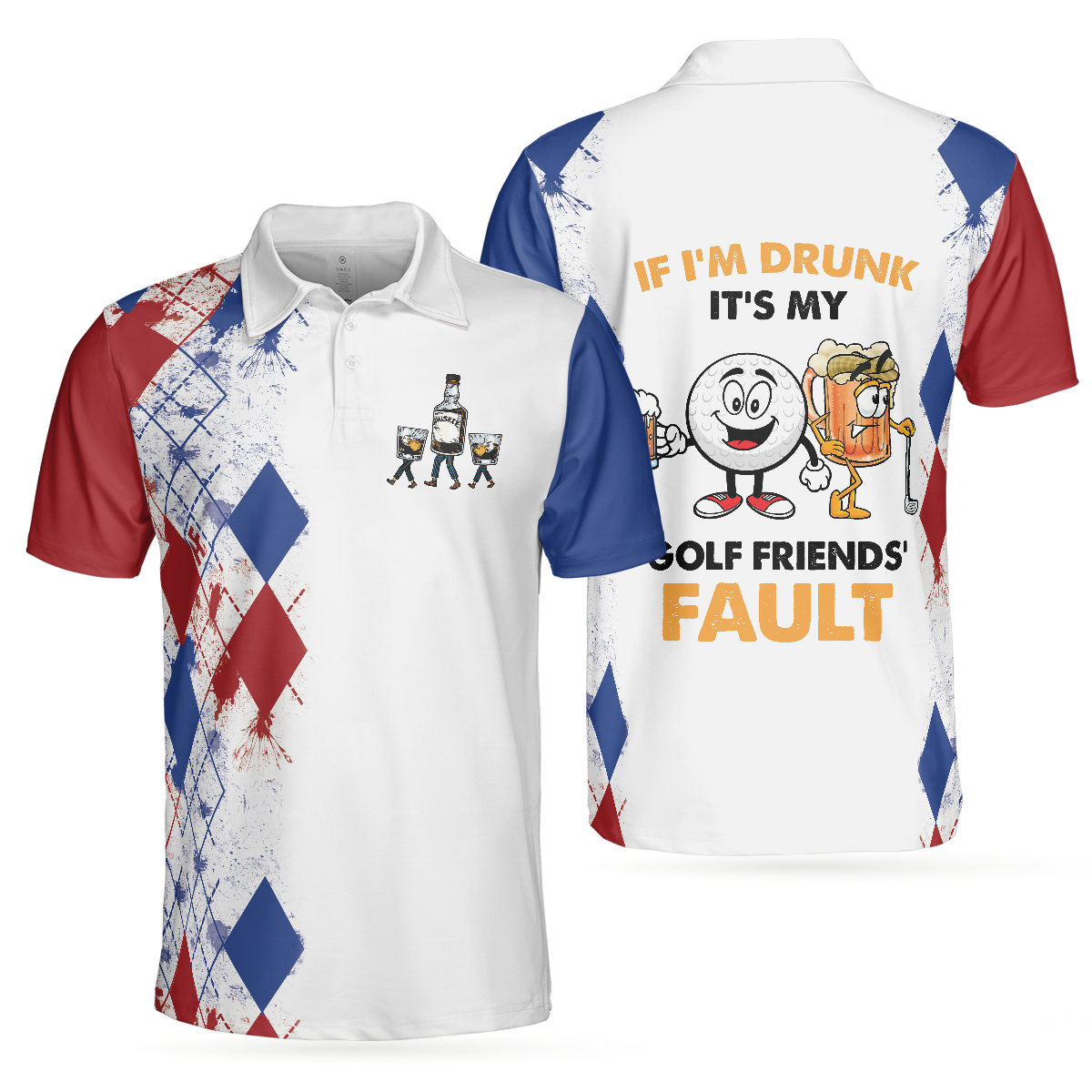 Golf If I'm Drunk Polo Shirt, Argyle Pattern Drinking Golf Polo Shirt For Men, Funny Golf Shirt With Sayings, Gift Ideas For Men Golfers