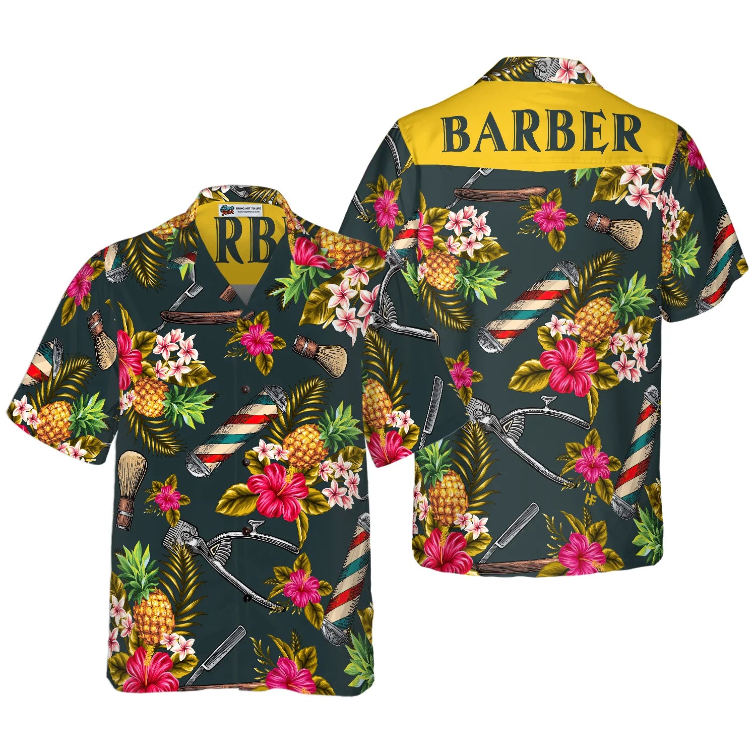 Barber Tools Tropical Leaves Hawaiian Shirt, Barber Symbol Aloha Shirt Summer For Men, Best Gift For Barber, Summer, Husband, Boyfriend