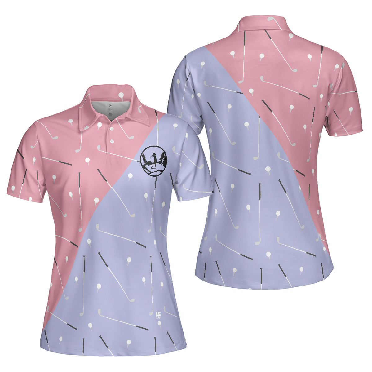 Elegant Golf Girl Seamless Pattern Short Sleeve Women Polo Shirt, Golf Shirt For Ladies, Unique Female Golf Gift