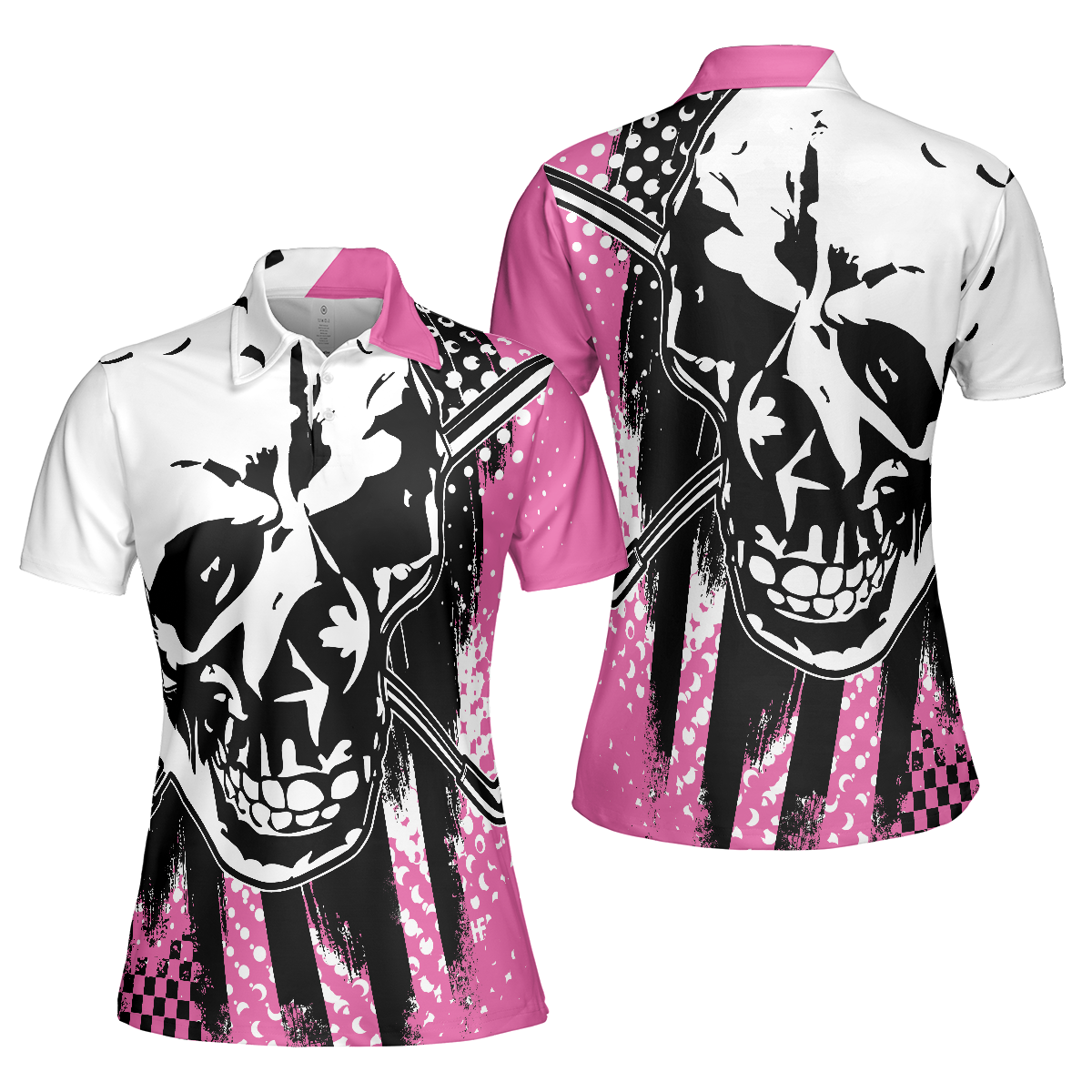 Women Polo Shirt - Blade Ladies Golf Pink Short Sleeve Women Polo Shirt, Skull Golf Shirt For Women, Unique Female Goff Gift