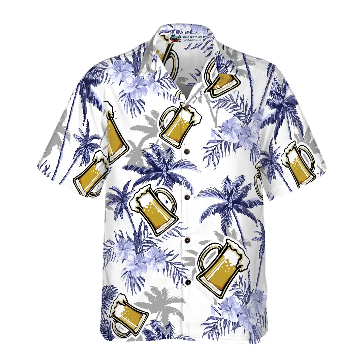 Beer Coconut Tree Hawaiian Shirt, Beer Mug Yellow Hawaiian Shirt, Beer Tropical Summer Aloha Shirt For Men, Perfect Gift For Beer Lovers, Friends, Husband, Boyfriend, Family