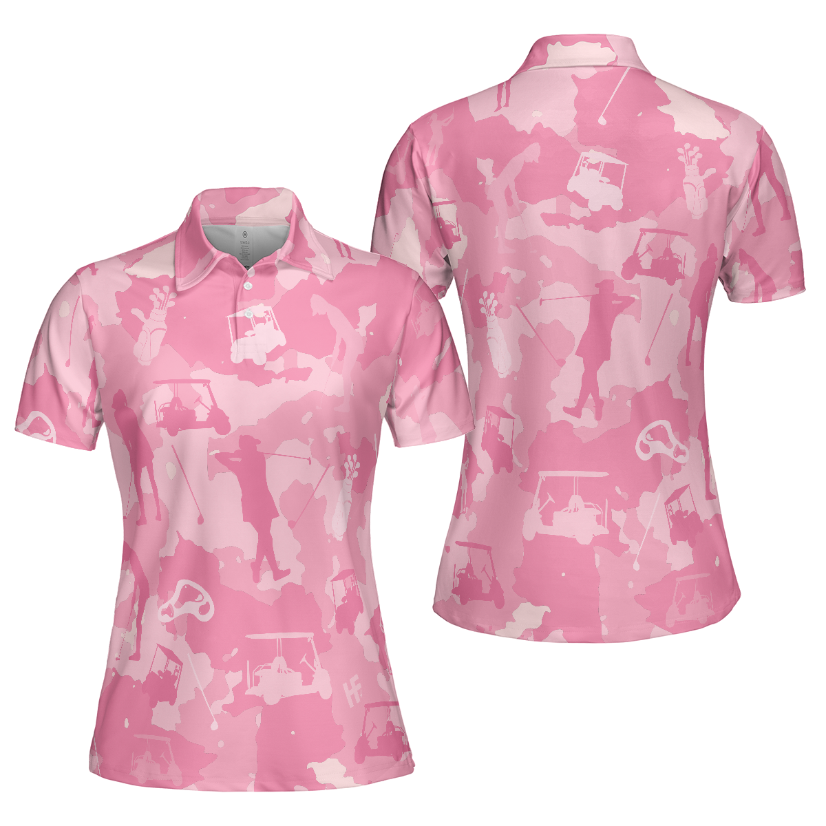 Golf Girl Camouflage V2 Short Sleeve Women Polo Shirt, Pink Camo Golf Shirt For Ladies, Cool Golf Gift For Women, Best Gift For Women Golfers