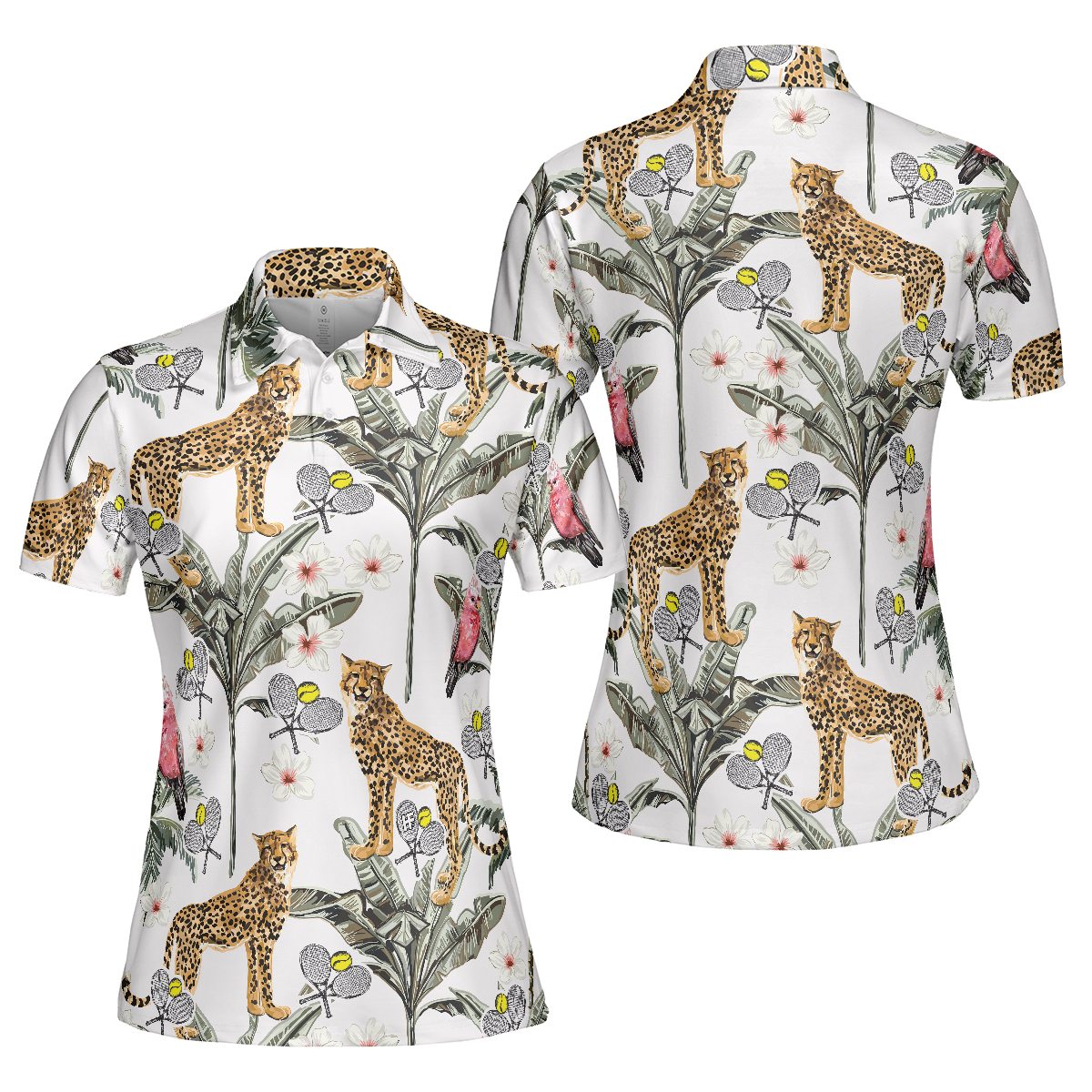 Tropical Coconut Leopard Tennis Shirt For Women Short Sleeve Women Polo Shirt - Perfect Gift For Women