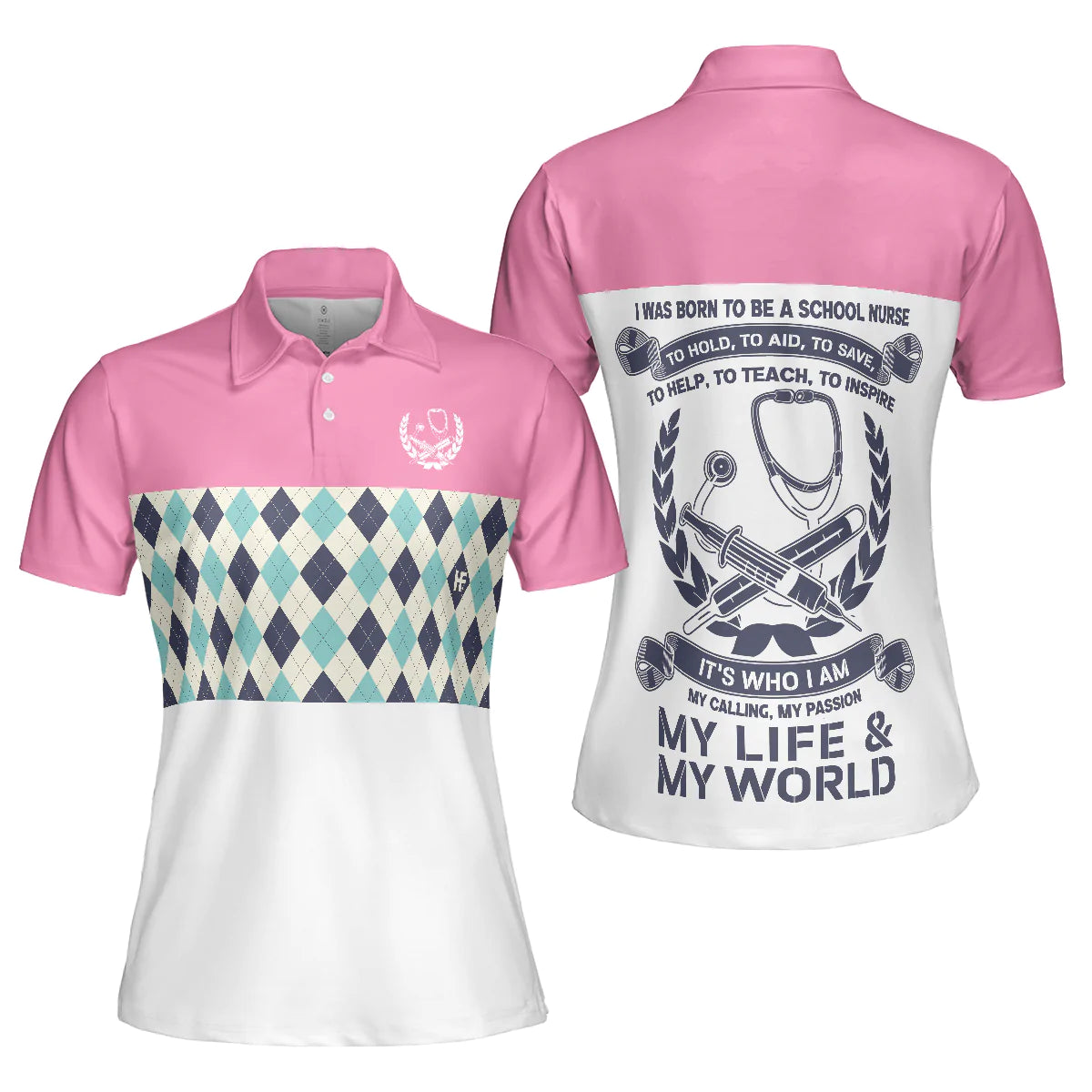 Argyle Pattern Nurses Women Polo Shirt, I Was Born To Be A School Nurse Short Sleeve Shirt For Nurses, Nurse Vibes Shirt