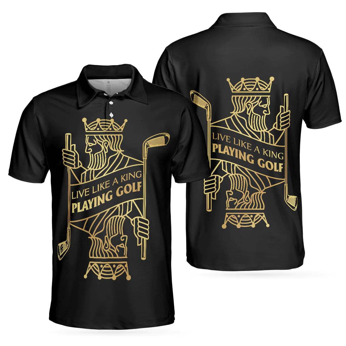 Live Like A King Playing Golf Black And Gold Polo Shirt, Luxury Playing Card Poker Polo Shirt, Best Golf Shirt For Men