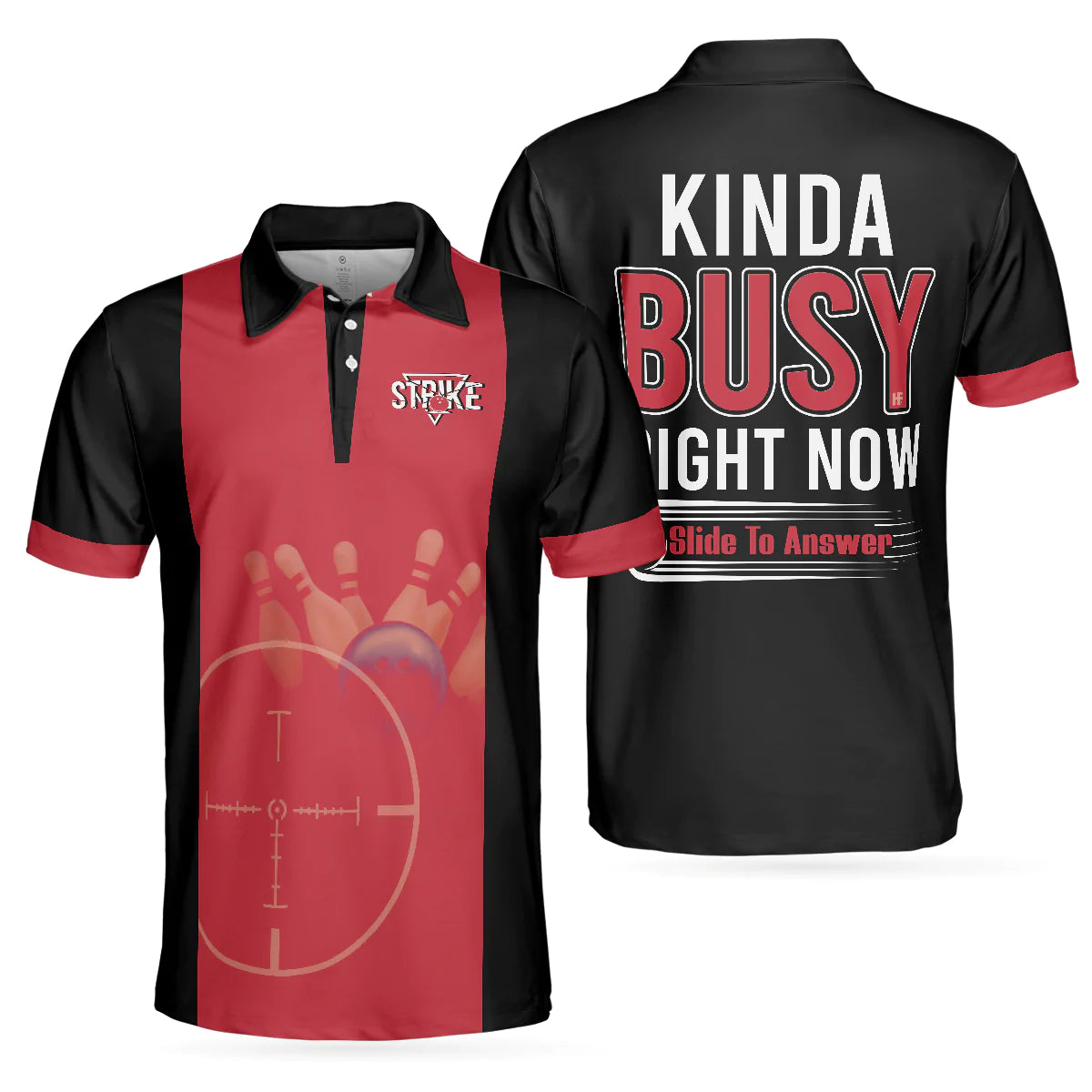 Bowling Men Polo Shirt - Black And Red Bowling Style, Kinda Busy Right Now Bowling Polo Shirt - Perfect Gift For Friend, Family, Bowling Lovers