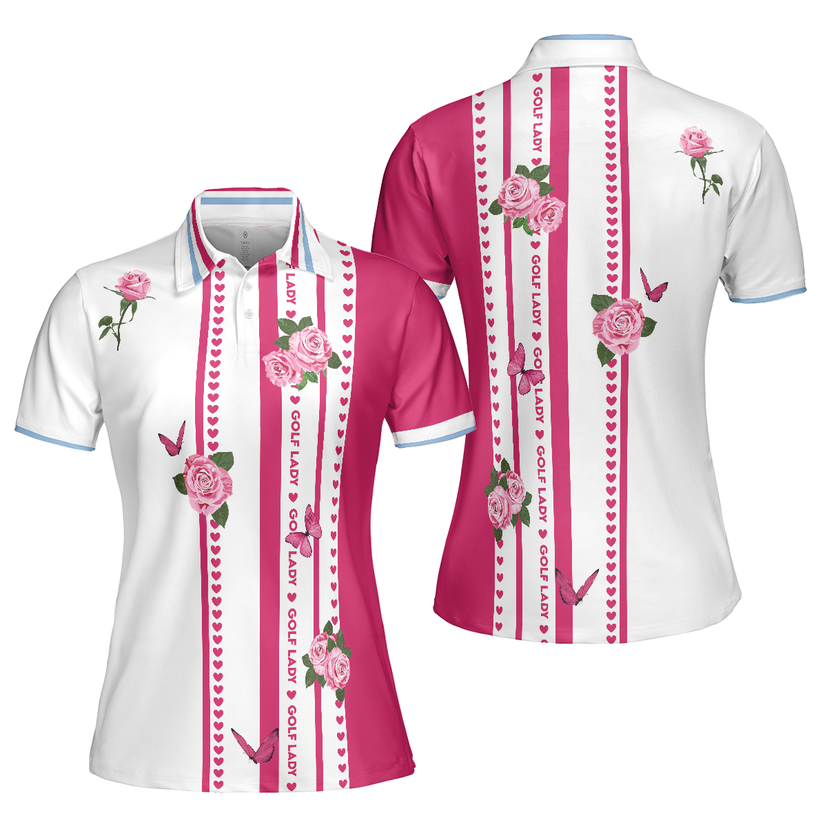 Golf Lady With Roses In Vintage Style Golf Short Sleeve Women Polo Shirt, Floral Shirt For Golf Ladies