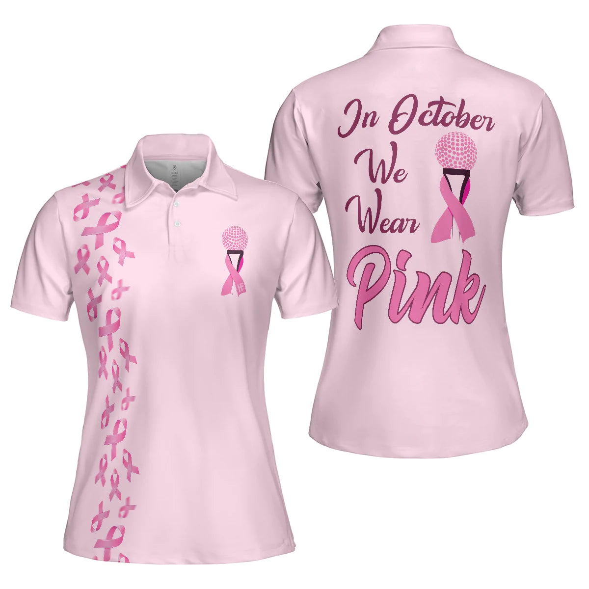 Breast Cancer Women Polo Shirt, In October We Wear Pink Short Sleeve Women Polo Shirt