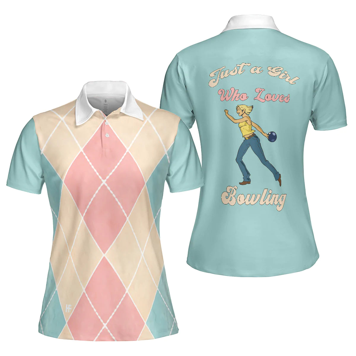 Plaid Pattern Bowling Polo Shirt, Just A Girl Who Loves Bowling Short Sleeve Polo Shirt For Female Bowlers