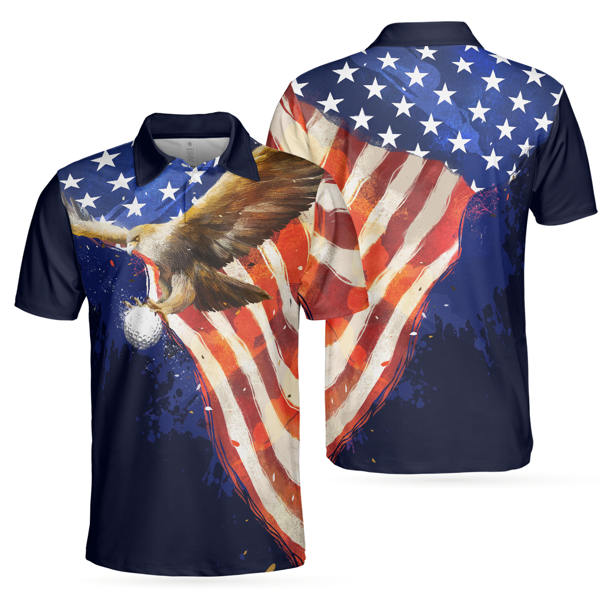 Eagle Flying Golf with American Flag Polo Shirt for Men, Short Sleeve Men Polo Shirt, Golf Gift For Men