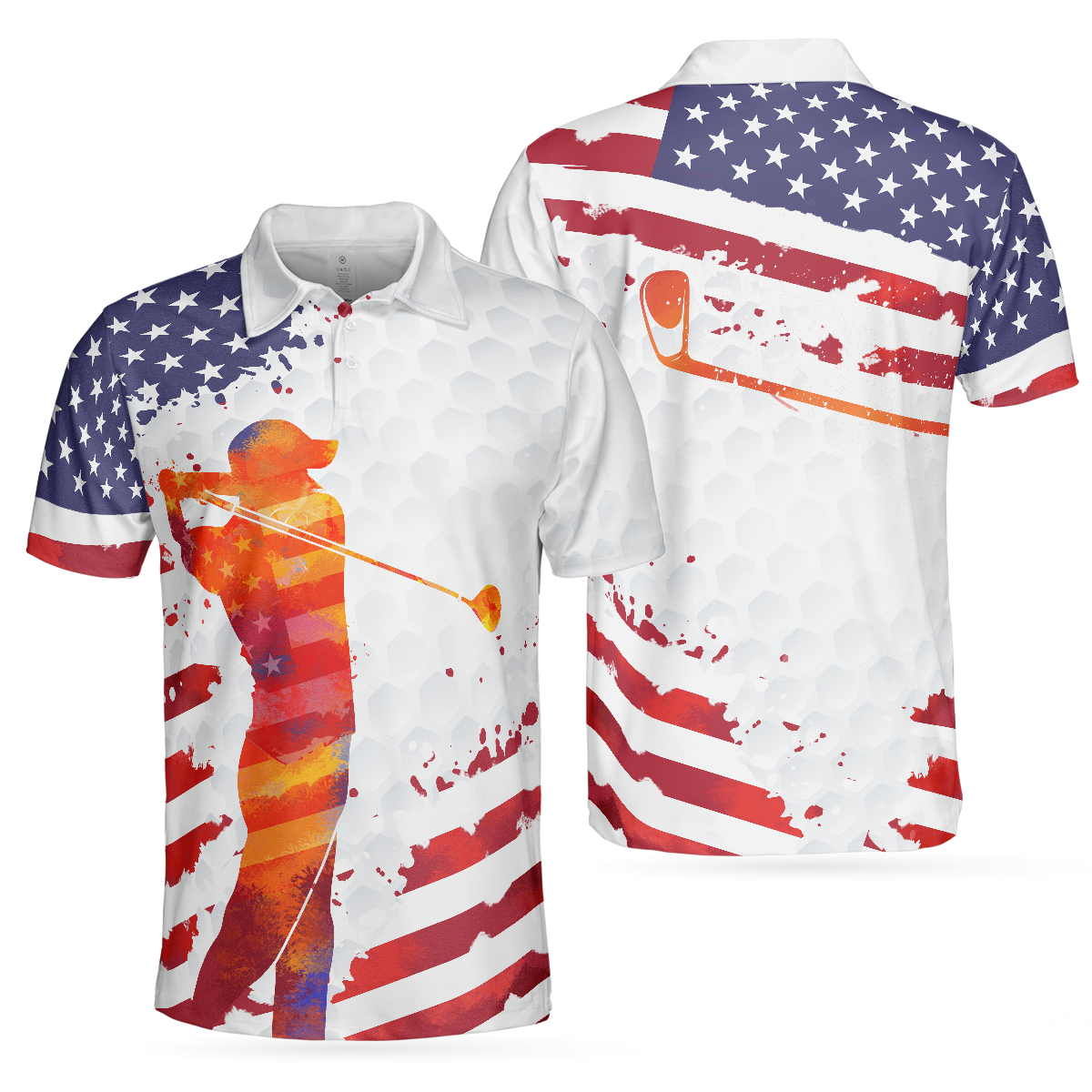 Golf Swing Abstract with American Flag Men Polo Shirt - Best Gift For Golf Lovers