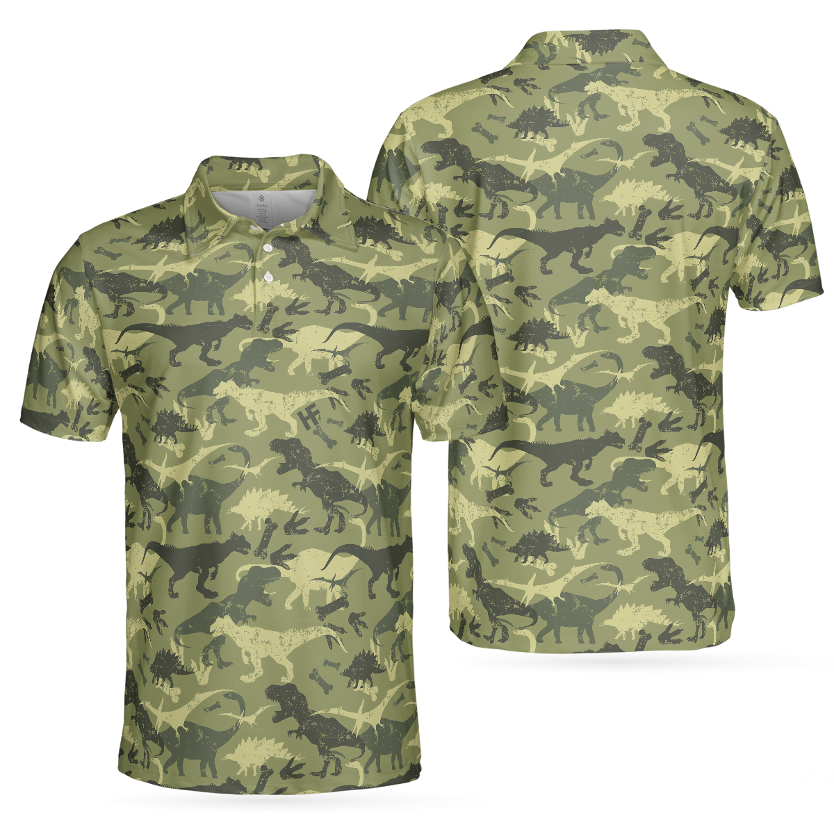 Camouflage Dinosaur Pattern Short Sleeve Polo Shirt, Camo Military Polo Shirt, Best Dinosaur Shirt For Men, Gift for Men