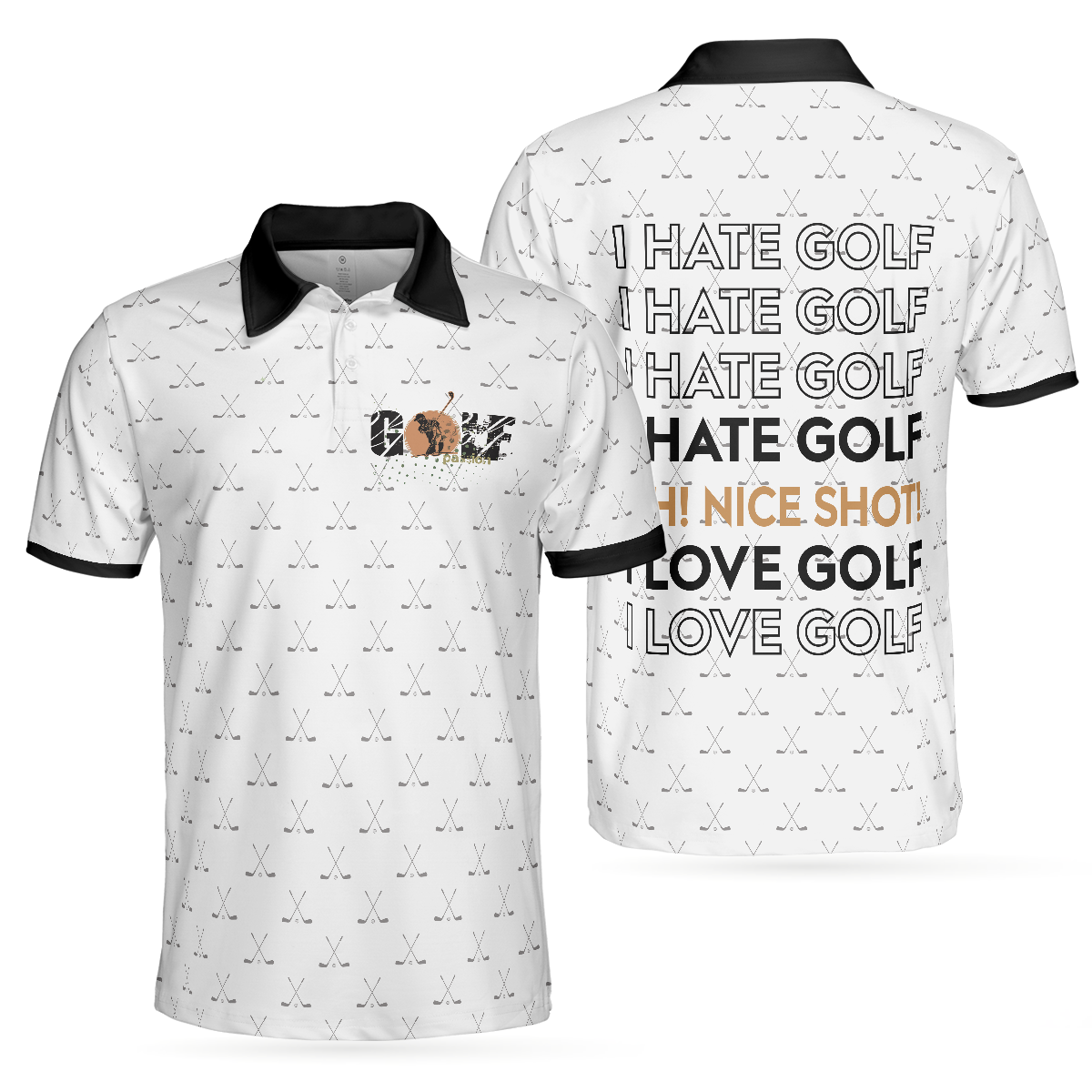 Golf Clubs Pattern Men Polo Shirt, I Hate Golf Oh Nice Shot I Love Golf Polo Shirt, Best Golf For Men