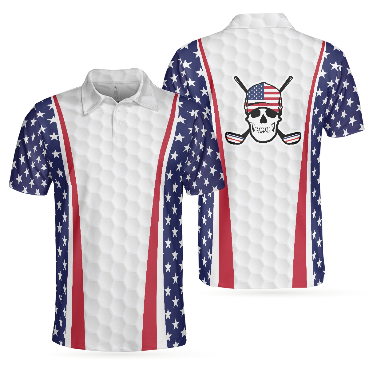 Patriotic Golf Texture Short Sleeve Skull USA Flag Golf Men Polo Shirt, American Flag Polo Shirt, Best Golf Shirt For Men