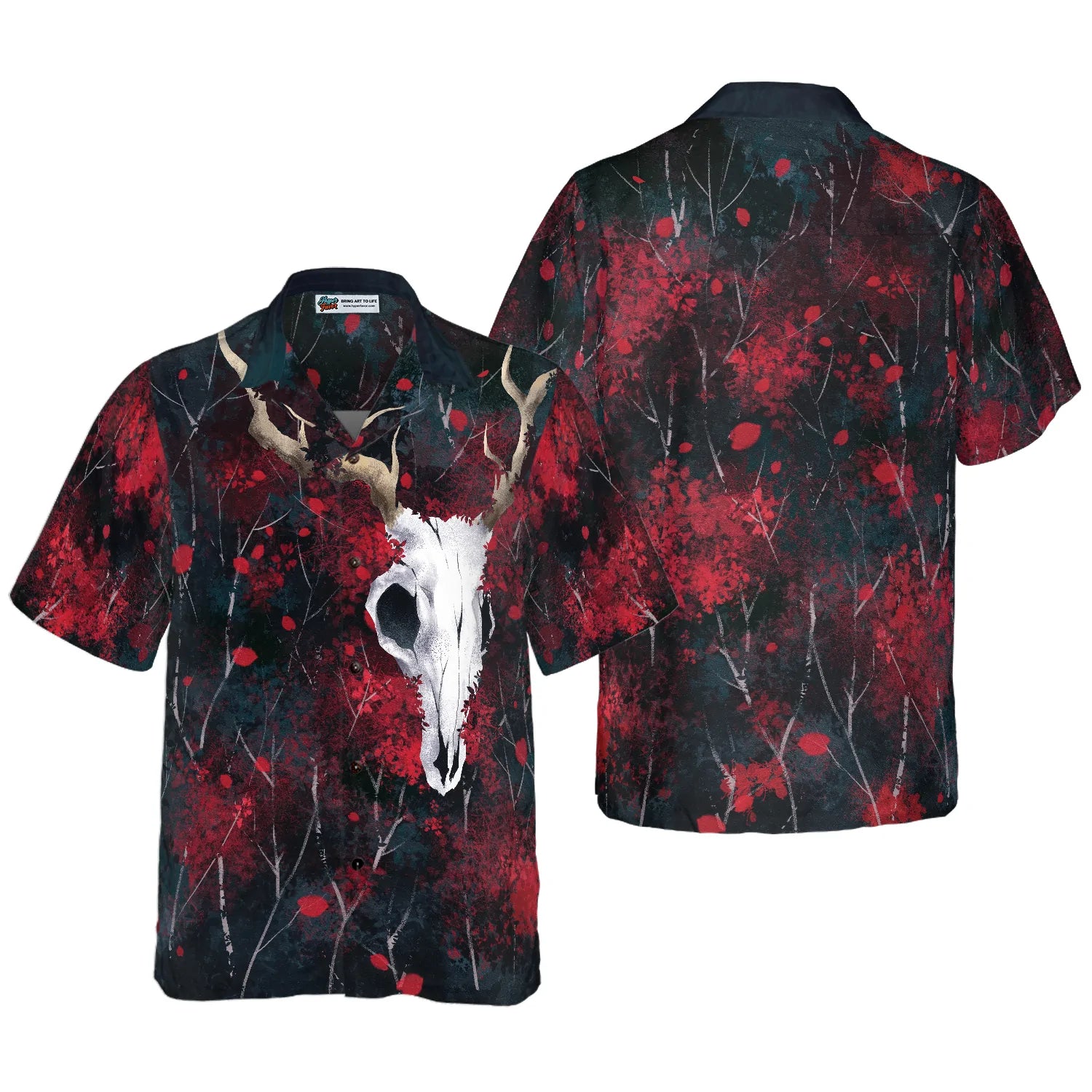 Artistic Gothic Skull Hawaiian Shirt, Black and Red Goth Aloha Shirt For Men, Best Gift For Summer, Husband, Boyfriend