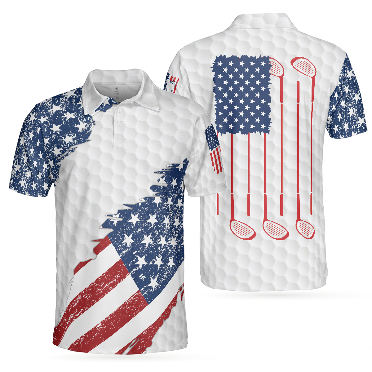 American Flag Ripped Golf Men Polo Shirt, Simple American Golf Shirt Design, Best Golf Gift Idea For American Golfers