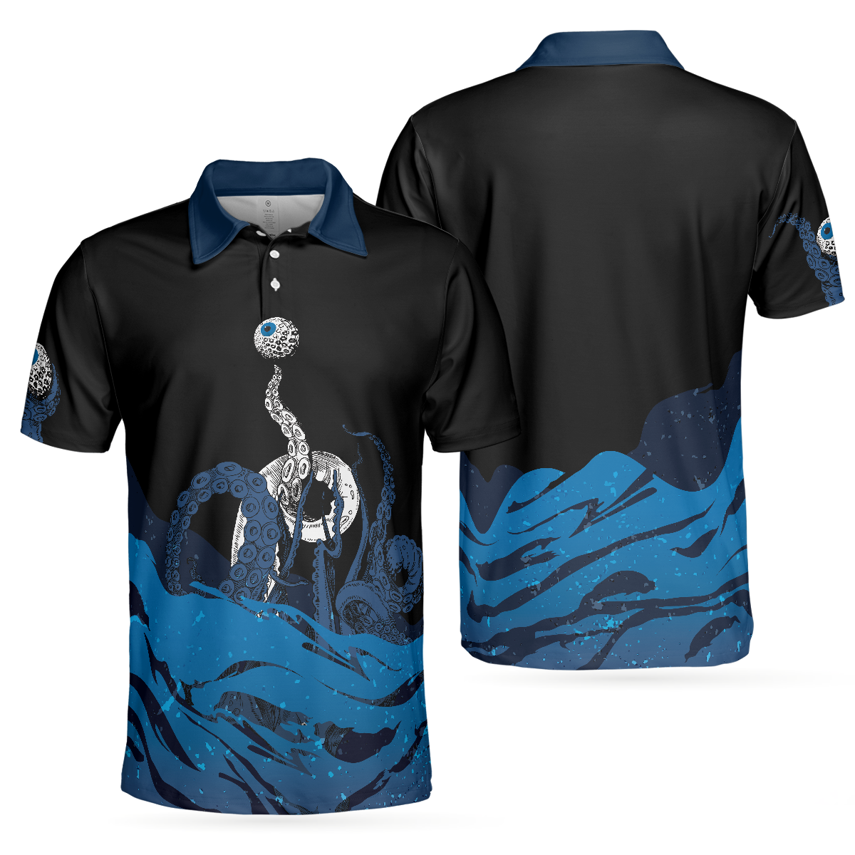 Men Polo Shirt - Blue Sea Octopus Golf Polo Shirt, Eye Golf Ball, Artistic Golf Shirt For Men, Gift For Golfers