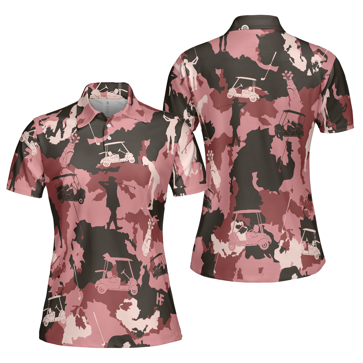 Golf Girl Camouflage Short Sleeve Women Polo Shirt, Pink Camo Golf Shirt For Ladies, Cool Golf Gift For Women, Best Gift For Women Golfers